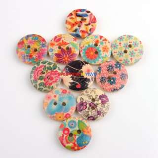 60 Wholesale Painting Mixed Wood Sewing Buttons 18 24MM  