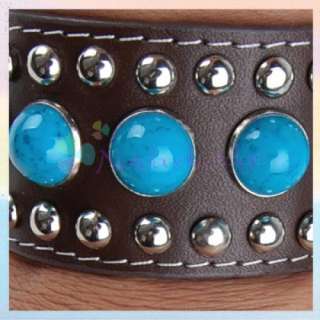 Mens Leather Turquoise Wristband Cuff Bracelet Bangle  