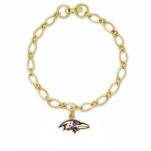  NFL Baltimore Ravens Ladies Gold Tone Charm Bracelet 