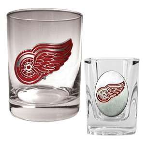  Detroit Red Wings NHL Rocks Glass & Square Shot Glass Set 