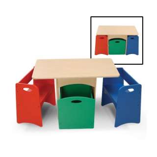 Kidkraft Kids Wood Table 2 Primary Benches +Toy Storage  