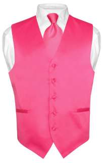 Mens Suit Tuxedo Dress Vest and Necktie HOT PINK Medium  