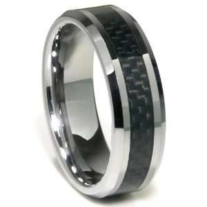  Tungsten Carbide Black Carbon Fiber Wedding Band Ring Sz 7 