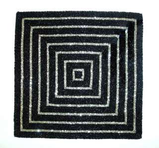 Silver Black Beaded Charger Placemat   Set of 2   14 Square Modern 