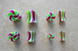One Pair UV Acrylic Candy Stripe Ear Plugs Tapers 0g 8g  