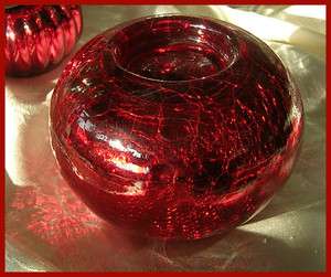 New Red Crackle Glass Round Tealight Candle Holder 4  