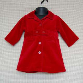   Long Red Velvet Dress Coat size 3 6 12 months Winter Christmas  