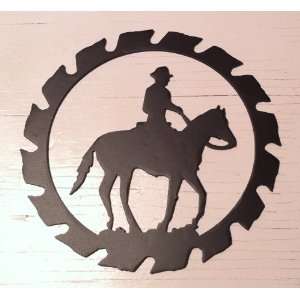   Inch Sawblade Featuring Cowboy on Horse Metal Art 