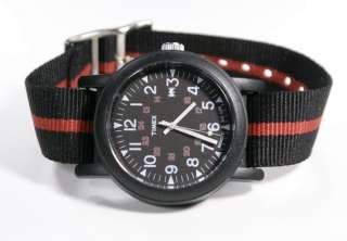 50 TIMEX CAMPER BLACK & RED CANVAS BAND 38MM WATCH  NWOT  