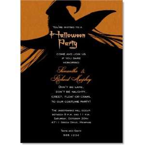   Silhouette of the Witch Orange Halloween Invitations