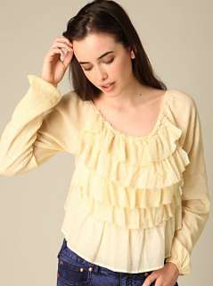 NEW FREE PEOPLE EDEN RUFFLE Gauze Peasant Top $98 XS M  