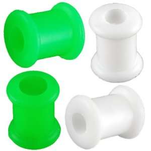 2G 2 gauge 6mm   White, Green Implant grade silicone Double Flared 