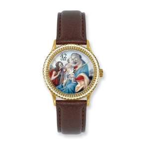  Postage Stamp Baby Jesus Brown Leather Band Watch Jewelry