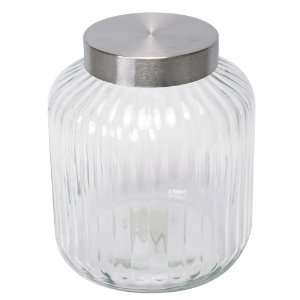   Glass Storage Jar with Brushed Metal Lid, Round