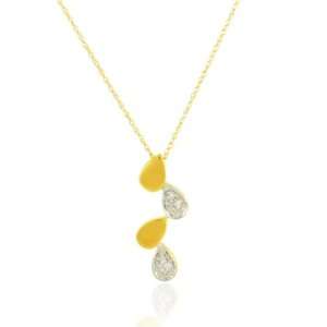  10k Solid Yellow Gold Diamond Leaf Pendant+chain Jewelry