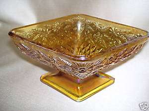 VINTAGE AMBER CARNIVAL GLASS CANDY DISH  