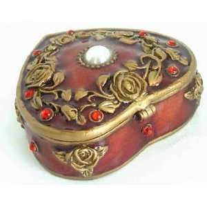  Jewelry Box Pewter Red Jewels & Pearl Decked Heart