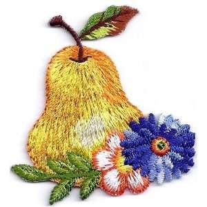 Pear w/Flowers/Iron On Embroidered Applique/Fruit, Desserts/Flowers