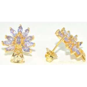  1.50 CTW Tanzanite Flower Earrings 14K Yellow Gold 