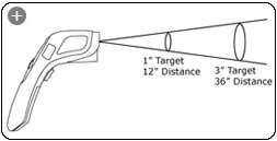 With a 121 distance to target ratio, the thermometer measures smaller 