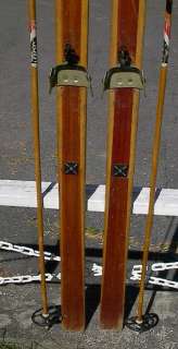 VINTAGE Wooden Skis 80 ABC + Bamboo Ski Poles  