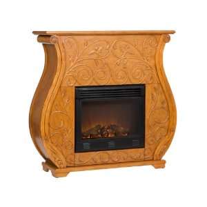  SEI Valencia Plantation Oak Carved Electric Fireplace 