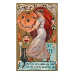  A Happy Halloween, Victorian Lady with Jack OLantern 