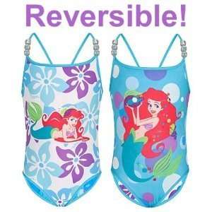  Mermaid Ariel Girls 1 Piece Reversible Swimsuit bathing Swim Suit 