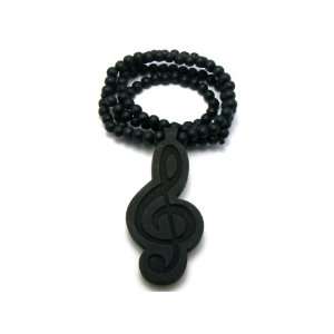  Black Wooden Treble Clef Pendant With a 36 Inch Necklace Chain 